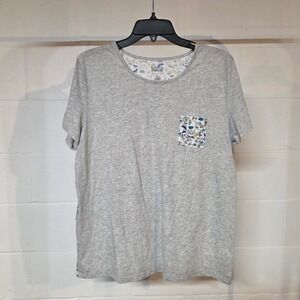 Croft & Barrow Gray Floral Butterfly Fox Mixed Media Pocket T-Shirt‎ Juniors L